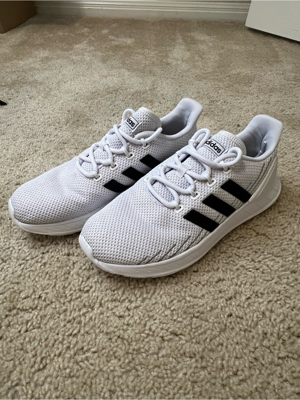 Adidas Men's White Athletic Running Sneakers with Black Stripes